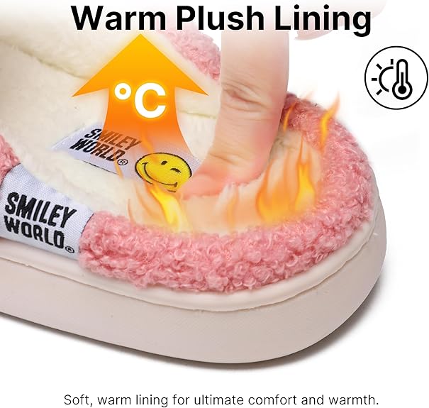 SMILEYWORLD® Kids Slippers丨Boys Girls Smiley Face House Slippers丨Winter Warm Soft Plush Indoor Outdoor Memory Foam Fuzzy Flat Slides丨Comfy Slip-on Shoes