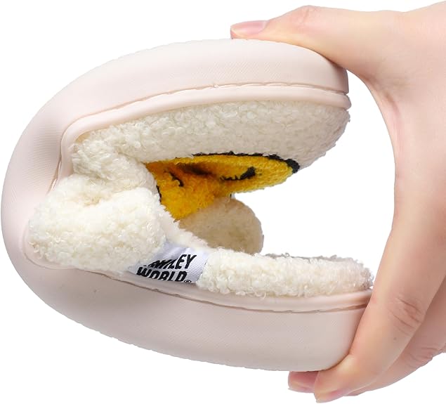 SMILEYWORLD® Womens Mens Smiley Face Slippers丨Comfy Warm Plush Slip On House Shoes丨Retro Funny Happy Smile Soft Memory Foam Slipper Indoor Outdoor