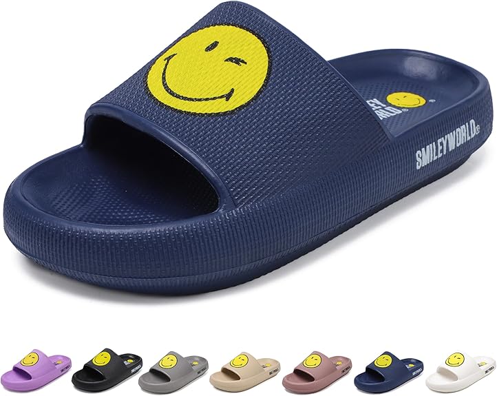 SmileyWorld® Cloud Slides for Women and Men Smiley Face Pillow Slippers Non Slip Quick Drying Shower Shoes EVA Flat Sandals