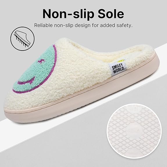 SMILEYWORLD® Kids Slippers丨Boys Girls Smiley Face House Slippers丨Winter Warm Soft Plush Indoor Outdoor Memory Foam Fuzzy Flat Slides丨Comfy Slip-on Shoes