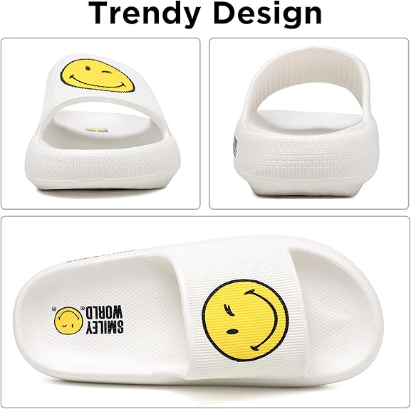 SmileyWorld® Cloud Slides for Women and Men Smiley Face Pillow Slippers Non Slip Quick Drying Shower Shoes EVA Flat Sandals
