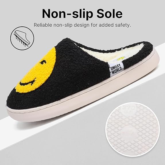 SMILEYWORLD® Kids Slippers丨Boys Girls Smiley Face House Slippers丨Winter Warm Soft Plush Indoor Outdoor Memory Foam Fuzzy Flat Slides丨Comfy Slip-on Shoes