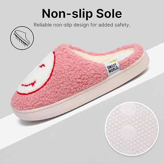 SMILEYWORLD® Kids Slippers丨Boys Girls Smiley Face House Slippers丨Winter Warm Soft Plush Indoor Outdoor Memory Foam Fuzzy Flat Slides丨Comfy Slip-on Shoes