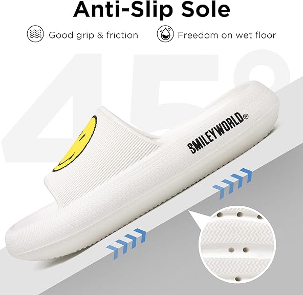 SmileyWorld® Cloud Slides for Women and Men Smiley Face Pillow Slippers Non Slip Quick Drying Shower Shoes EVA Flat Sandals