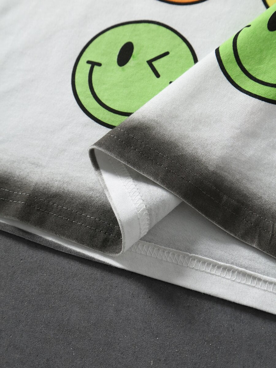 ROMWE MEN S.W.Smiley X ROMWE Men's Collaboration Hand-Painted Print Loose Drop Shoulder T-Shirt
