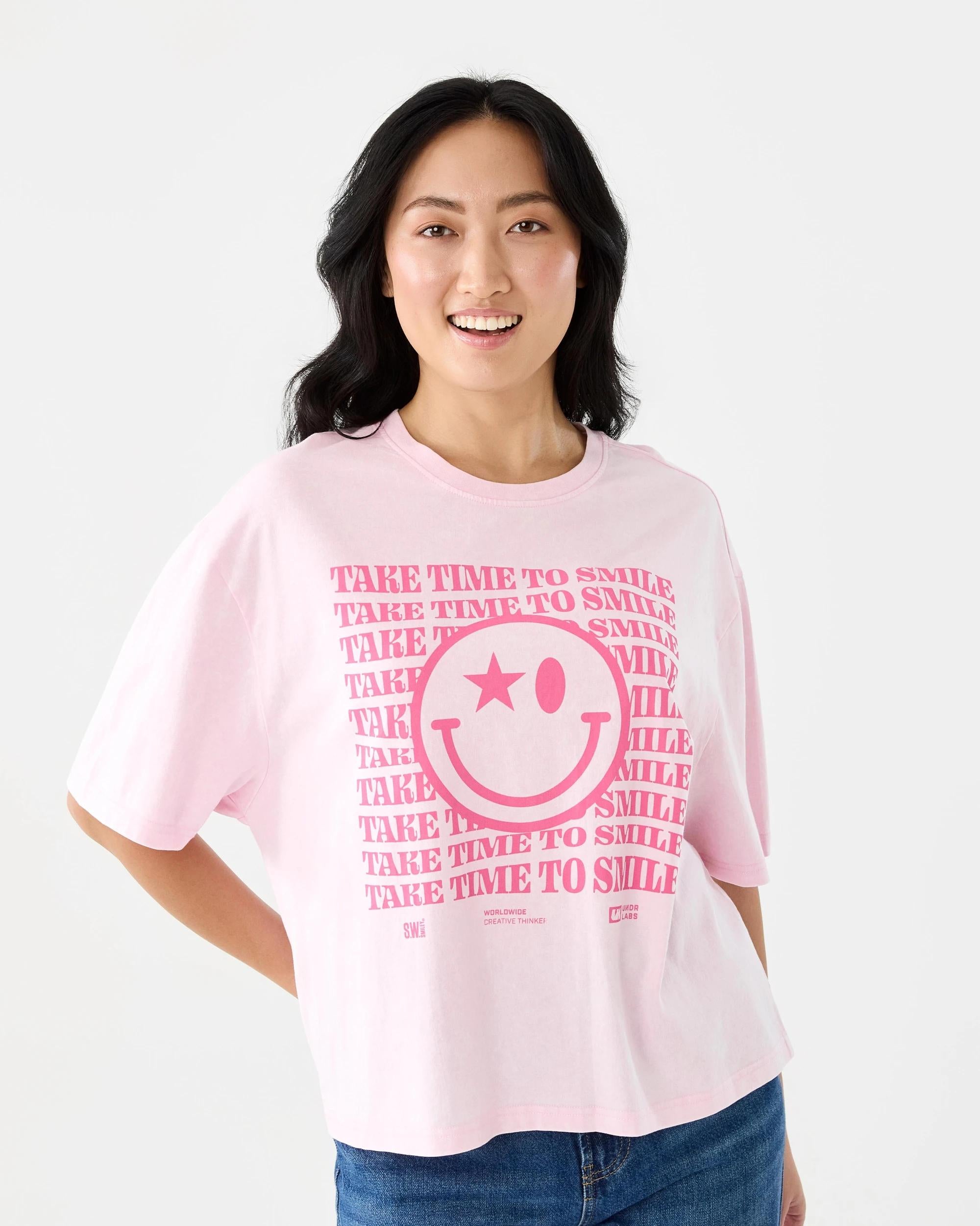 S.W.Smiley License Short Sleeve Oversized Chopped T-shirt