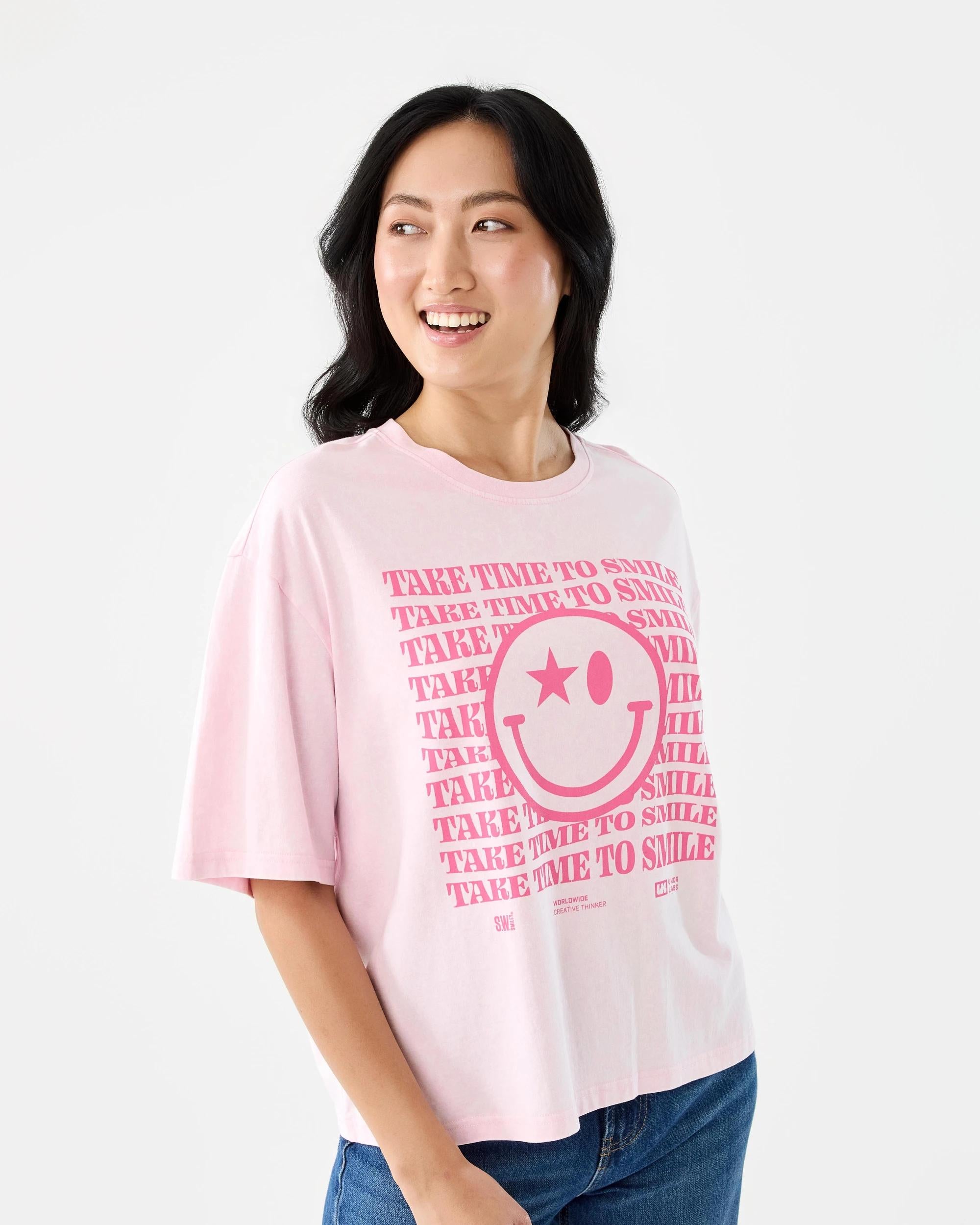 S.W.Smiley License Short Sleeve Oversized Chopped T-shirt