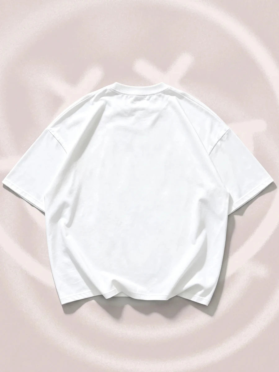 ROMWE MEN S.W.Smiley X ROMWE Men's Anime Print Short Sleeve T-Shirt, Suitable For Spring And Summer