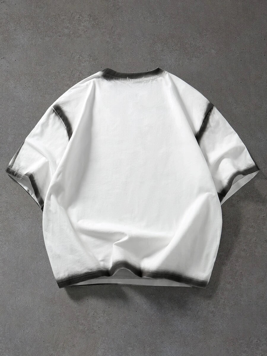 ROMWE MEN S.W.Smiley X ROMWE Men's Collaboration Hand-Painted Print Loose Drop Shoulder T-Shirt