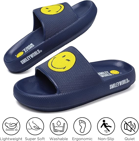 SmileyWorld® Cloud Slides for Women and Men Smiley Face Pillow Slippers Non Slip Quick Drying Shower Shoes EVA Flat Sandals