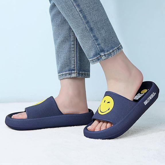 SmileyWorld® Cloud Slides for Women and Men Smiley Face Pillow Slippers Non Slip Quick Drying Shower Shoes EVA Flat Sandals