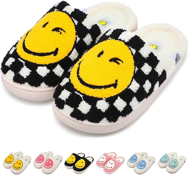 SMILEYWORLD® Kids Slippers丨Boys Girls Smiley Face House Slippers丨Winter Warm Soft Plush Indoor Outdoor Memory Foam Fuzzy Flat Slides丨Comfy Slip-on Shoes