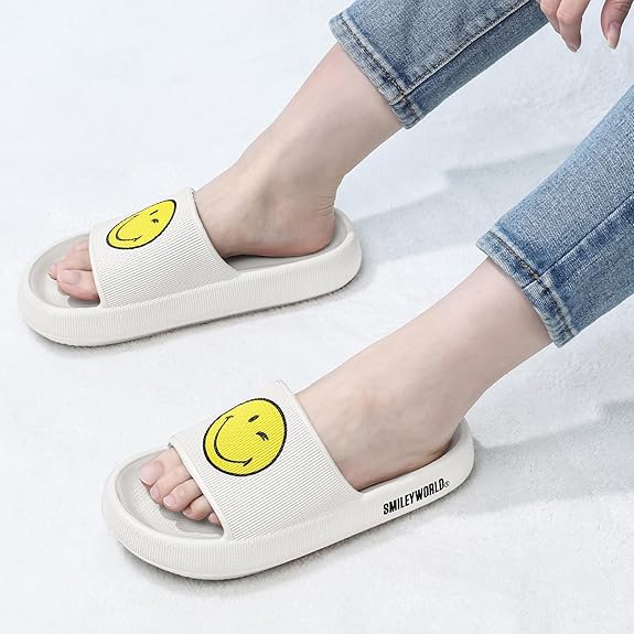 SmileyWorld® Cloud Slides for Women and Men Smiley Face Pillow Slippers Non Slip Quick Drying Shower Shoes EVA Flat Sandals