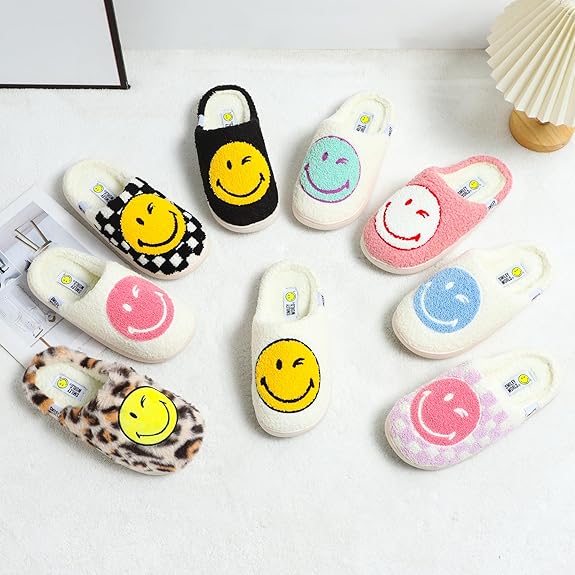SMILEYWORLD® Kids Slippers丨Boys Girls Smiley Face House Slippers丨Winter Warm Soft Plush Indoor Outdoor Memory Foam Fuzzy Flat Slides丨Comfy Slip-on Shoes
