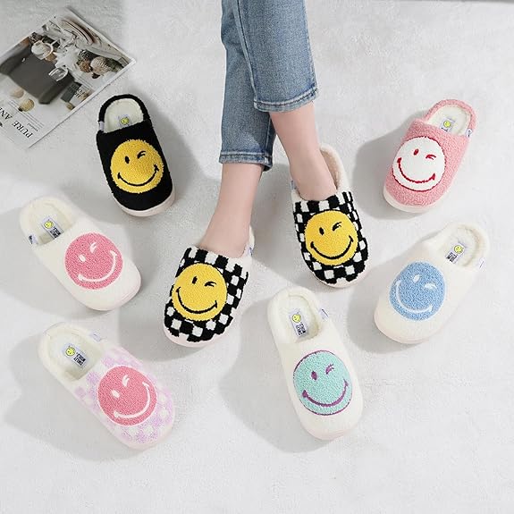 SMILEYWORLD® Kids Slippers丨Boys Girls Smiley Face House Slippers丨Winter Warm Soft Plush Indoor Outdoor Memory Foam Fuzzy Flat Slides丨Comfy Slip-on Shoes