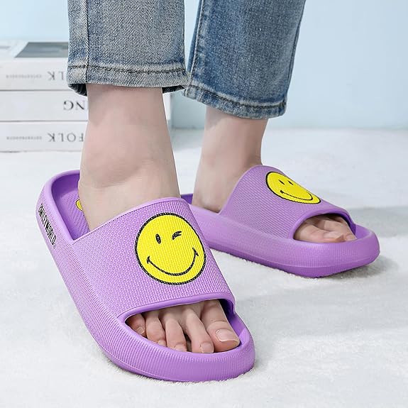 SmileyWorld® Cloud Slides for Women and Men Smiley Face Pillow Slippers Non Slip Quick Drying Shower Shoes EVA Flat Sandals
