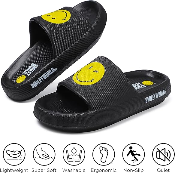 SmileyWorld® Cloud Slides for Women and Men Smiley Face Pillow Slippers Non Slip Quick Drying Shower Shoes EVA Flat Sandals