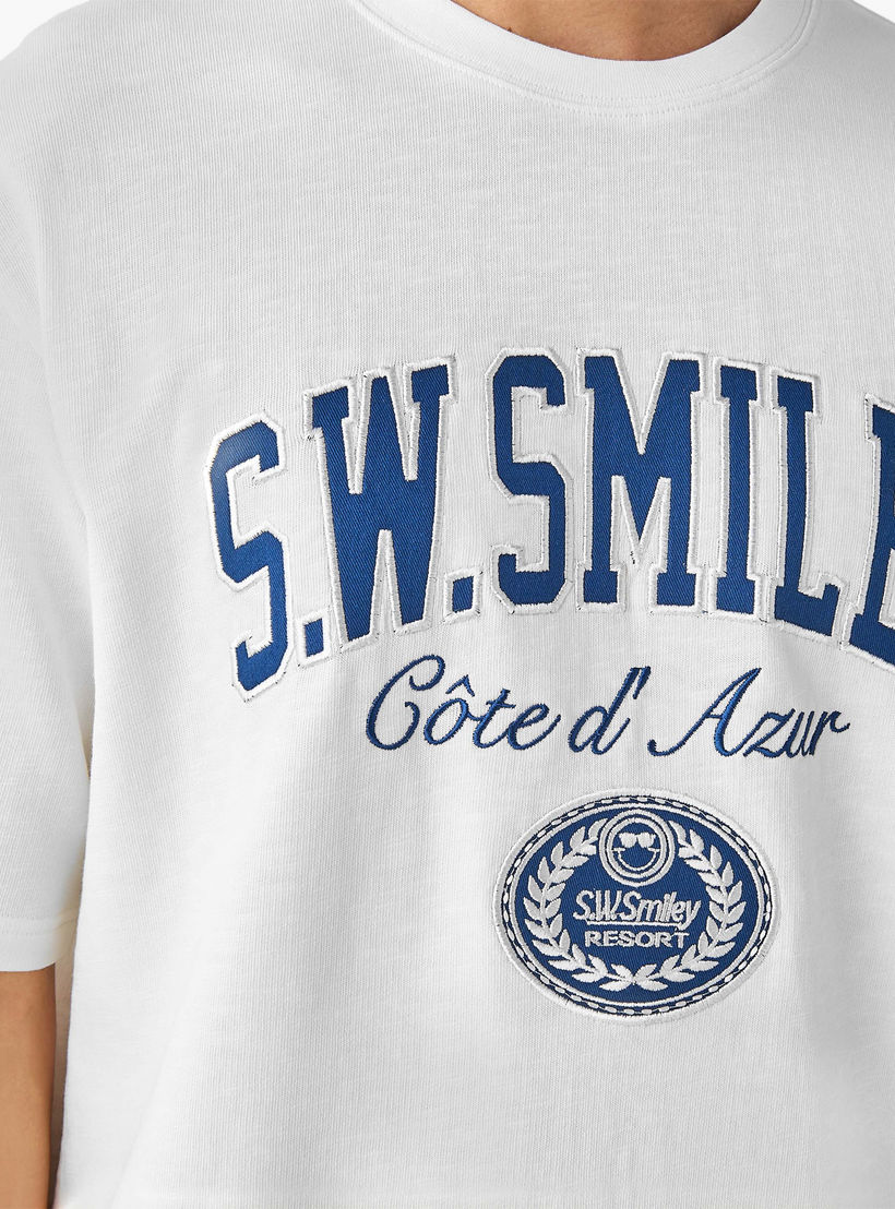 S.W.SMILEY Men Relaxed Fit Crew Neck Short Sleeves T-shirt