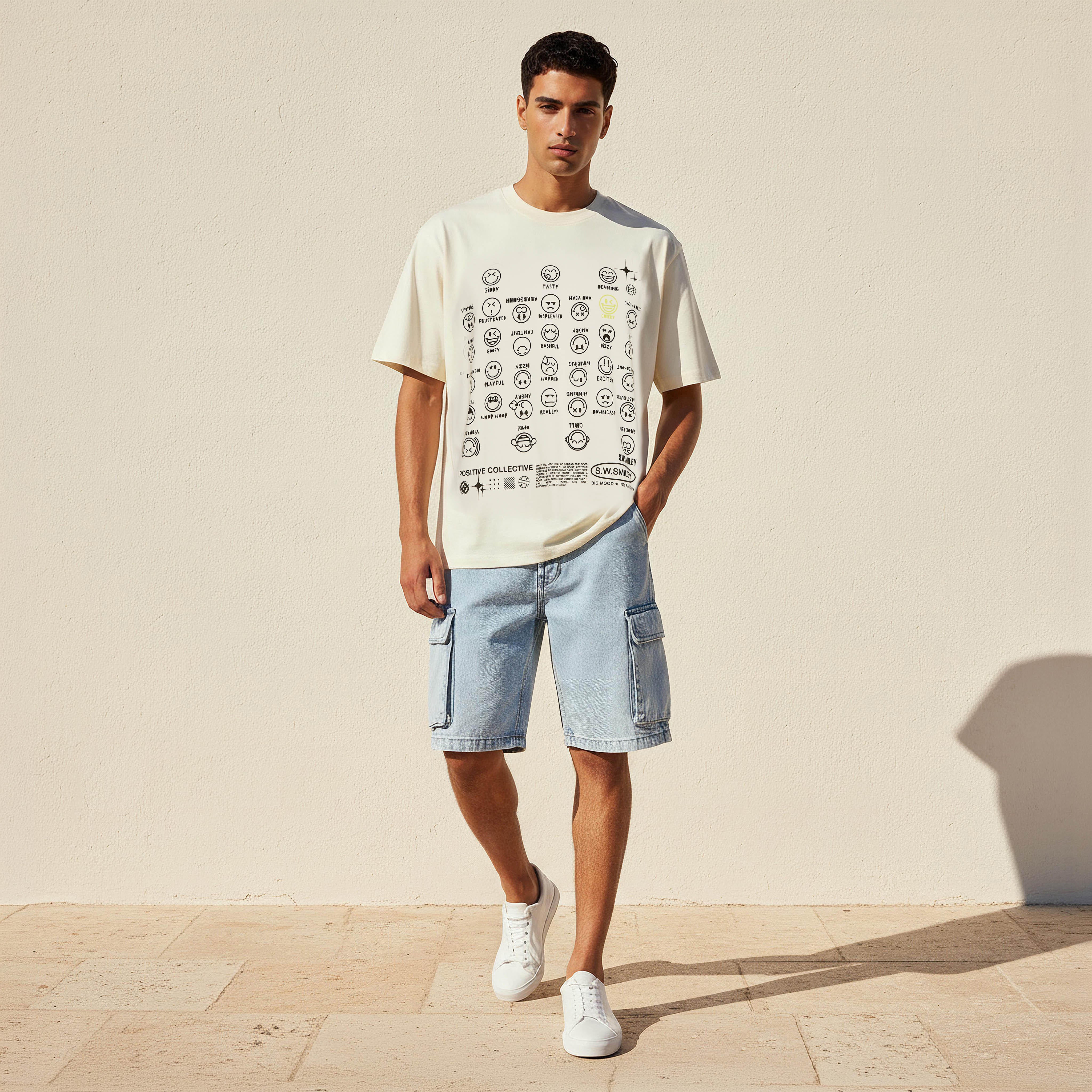 Men Regular Fit Crew Neck Short Sleeve S.W.Smiley Print T-shirt