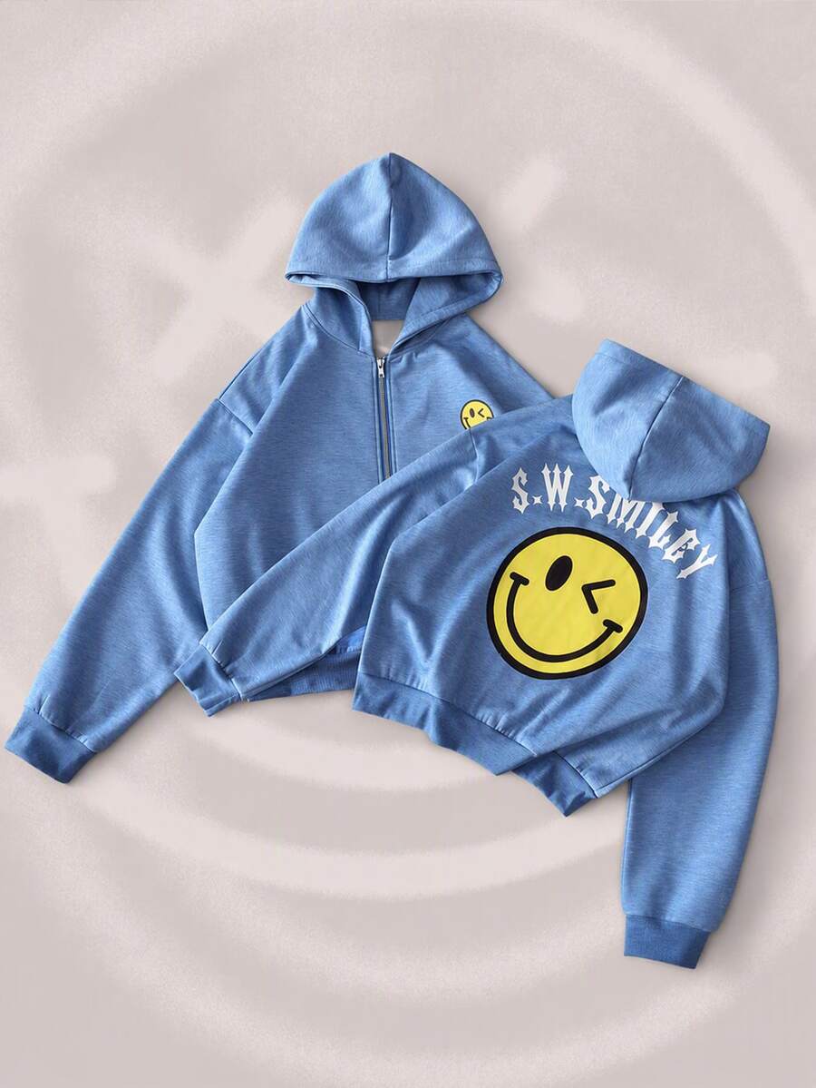 ROMWE MEN S.W.Smiley X ROMWE Men's Smiling Face Hooded Loose Fit Sweatshirt