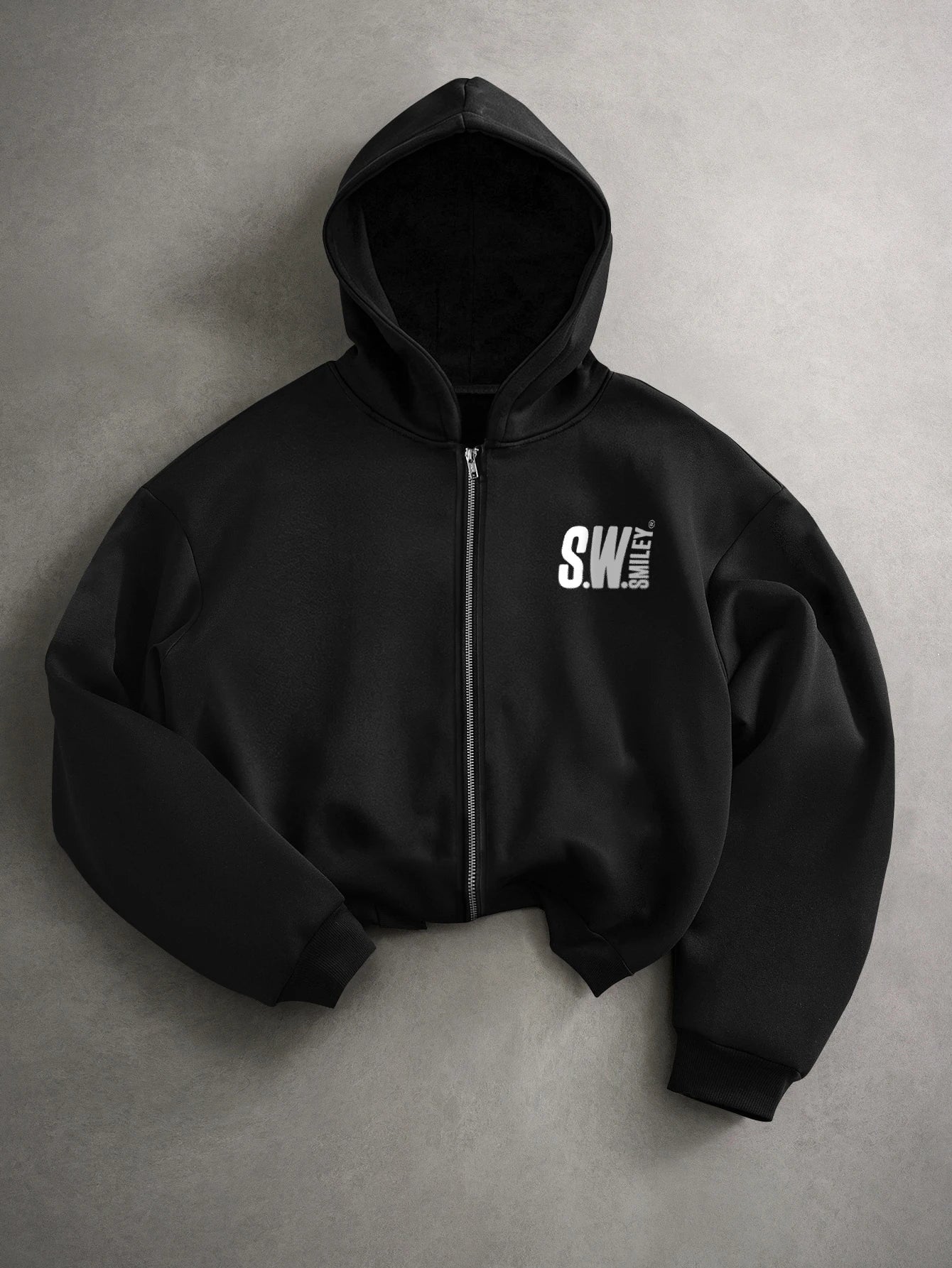 ROMWE MEN S.W.Smiley X ROMWE Men's Smiling Face & Letter Print Long Sleeve Zip-Up Hooded Sweatshirt