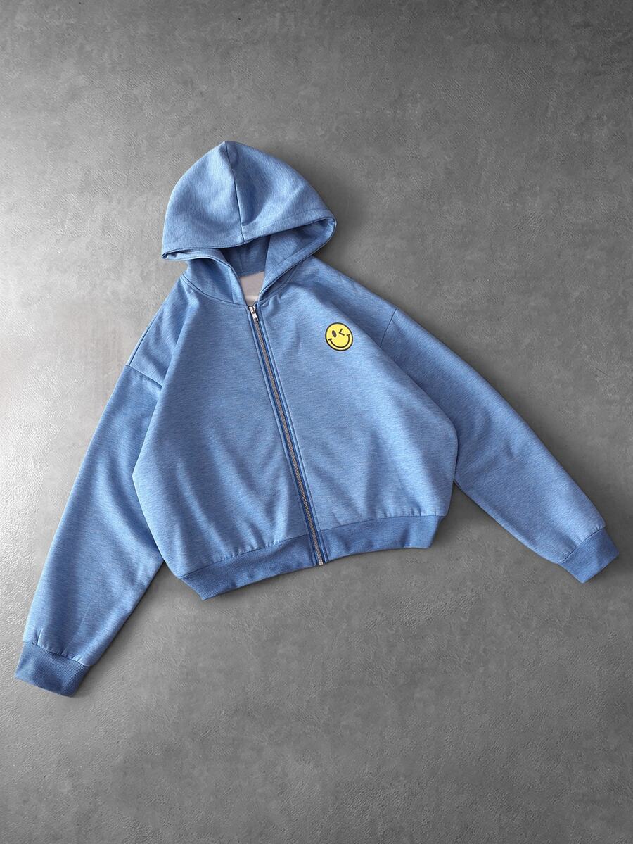 ROMWE MEN S.W.Smiley X ROMWE Men's Smiling Face Hooded Loose Fit Sweatshirt