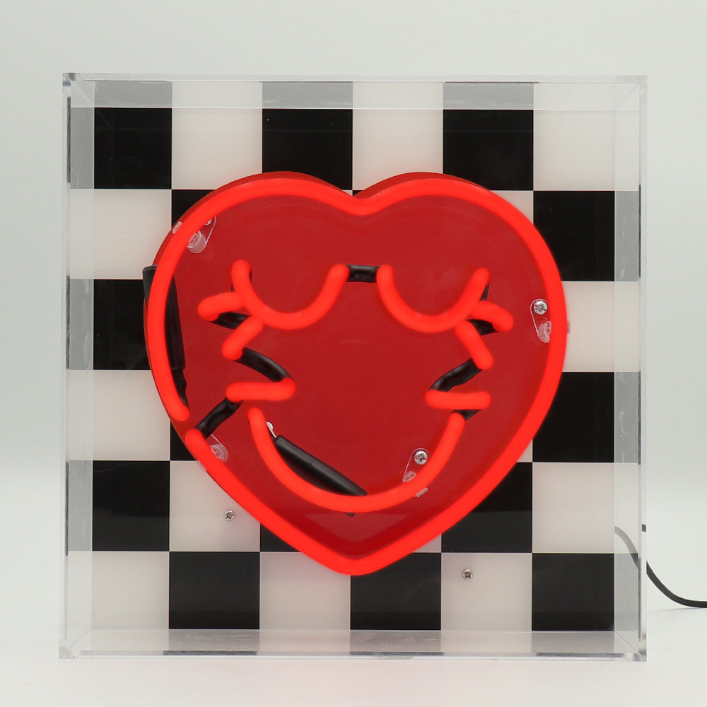 Checkered Heart: S.W.Smiley Acrylic Box Glass Neon