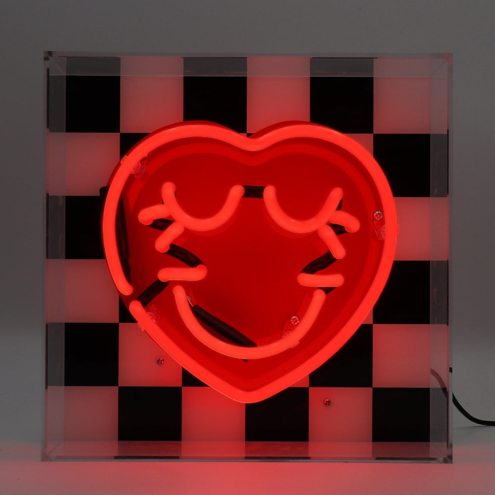 Checkered Heart: S.W.Smiley Acrylic Box Glass Neon