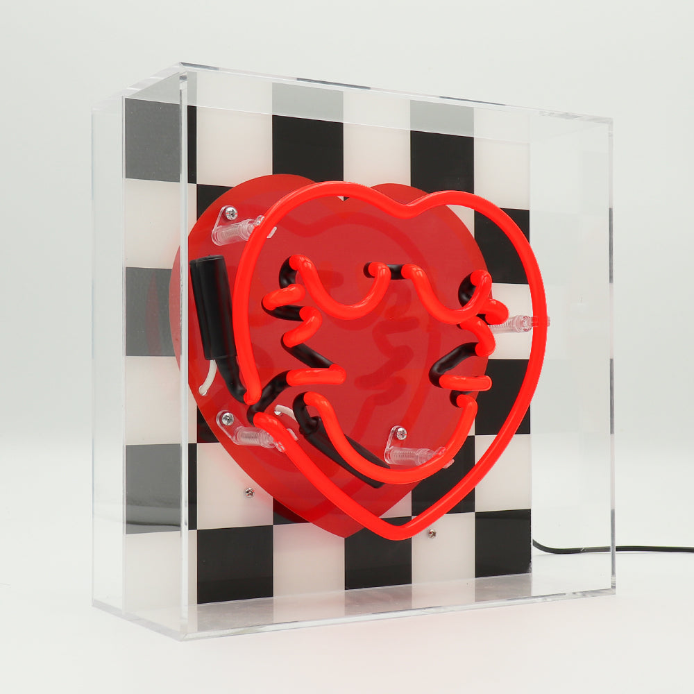Checkered Heart: S.W.Smiley Acrylic Box Glass Neon