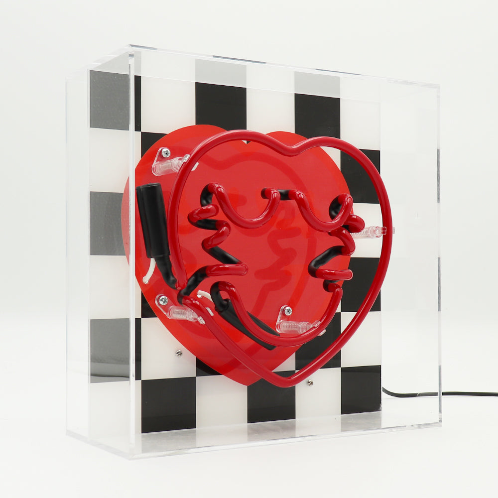 Checkered Heart: S.W.Smiley Acrylic Box Glass Neon