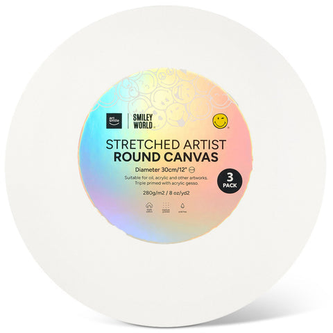 Artsmile & SmileyWorld® Stretched Round Canvas, dia. 30cm (12”), Set of 3