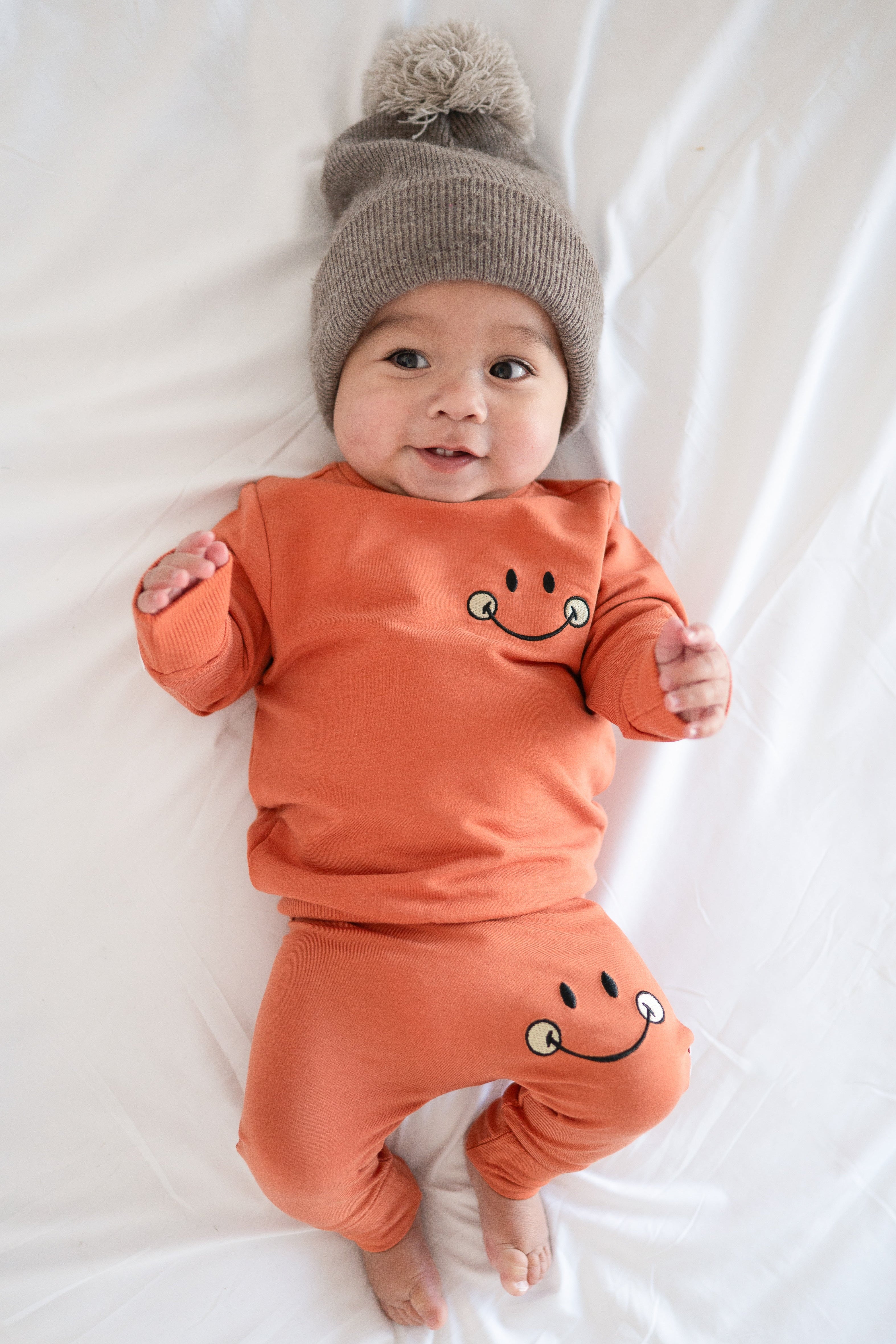 Grow With Me Pant - Mini Smiley® Happy Rust - Luxe Bamboo