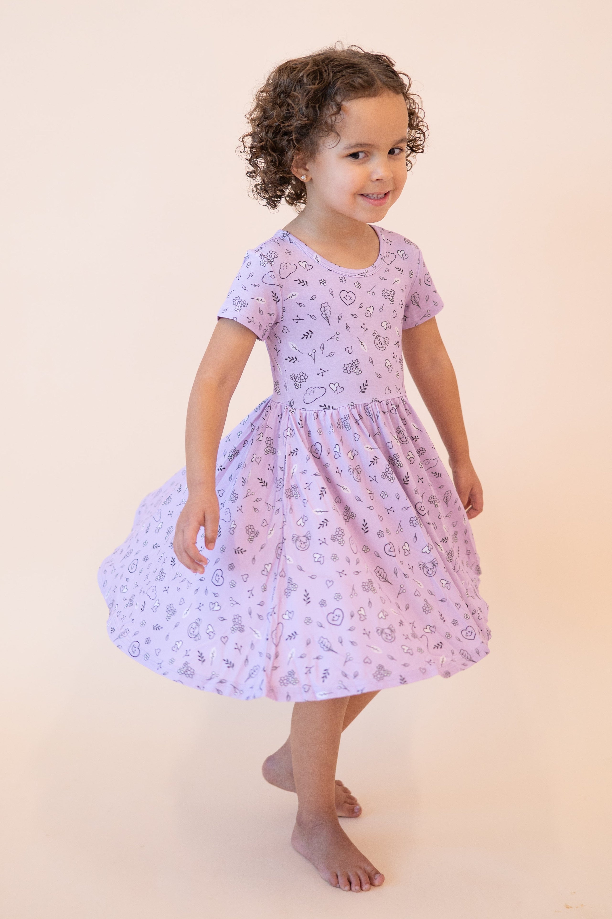 Dress - Mini Smiley® Lilac Doodle - Luxe Bamboo