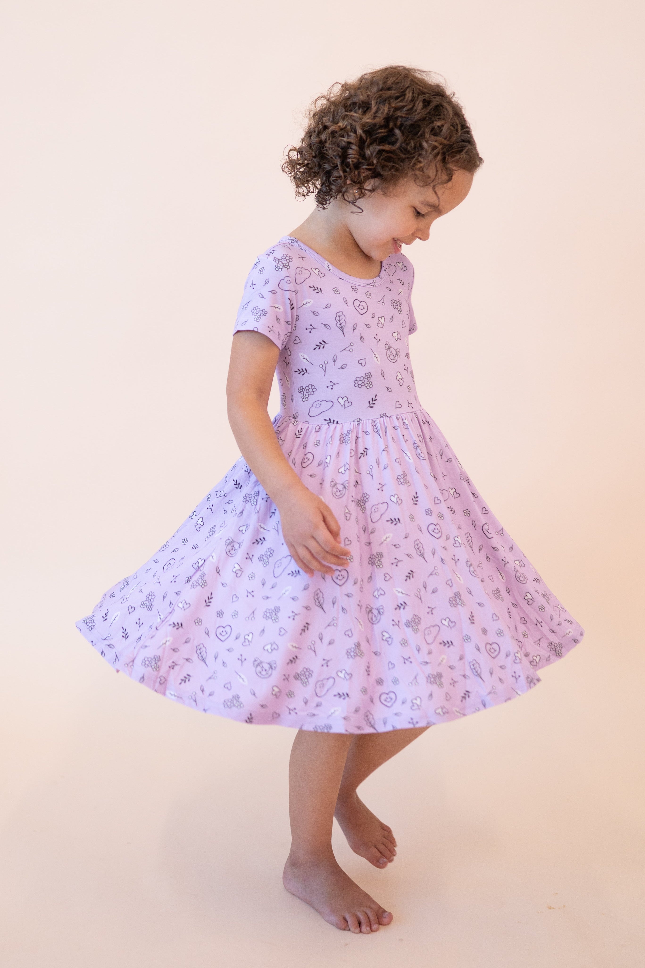 Dress - Mini Smiley® Lilac Doodle - Luxe Bamboo