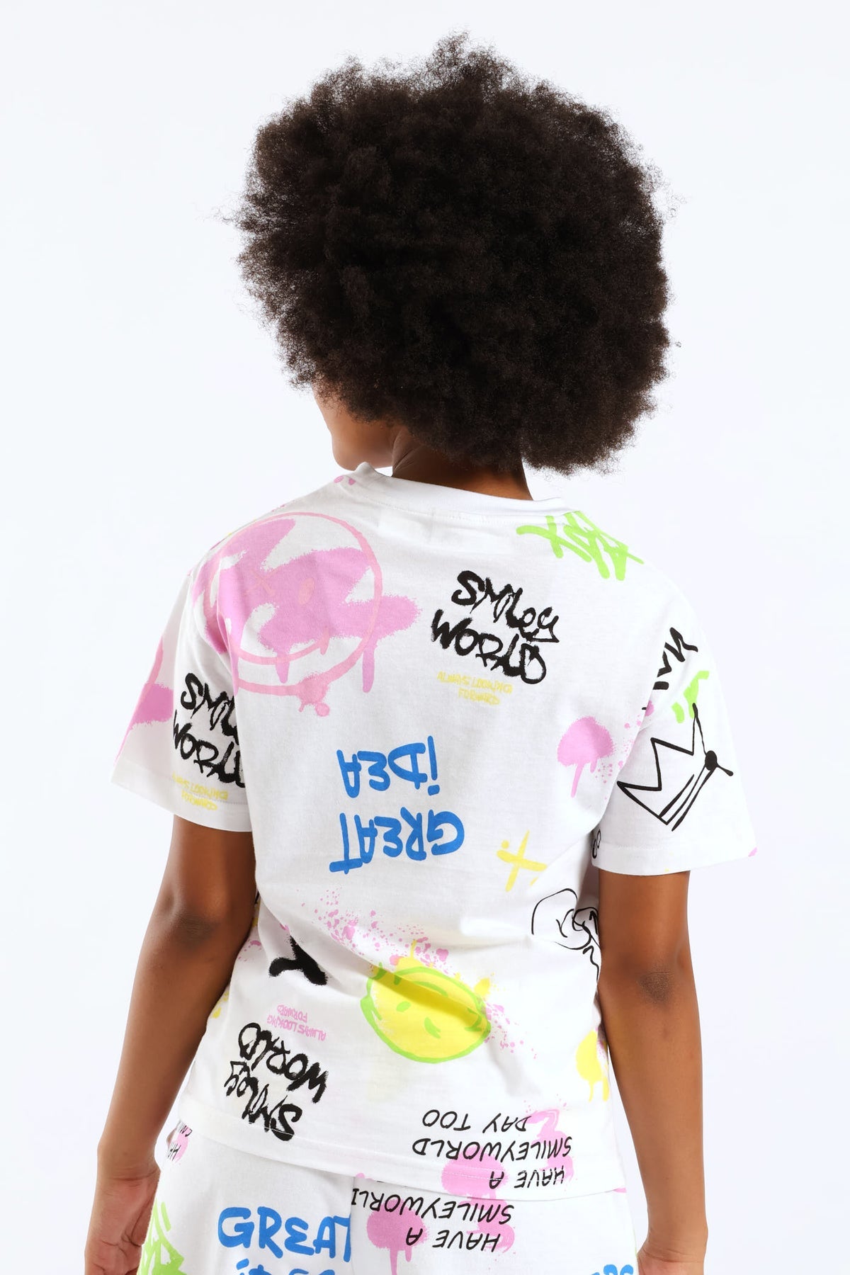Girls Grafitti Oversized Tee - White