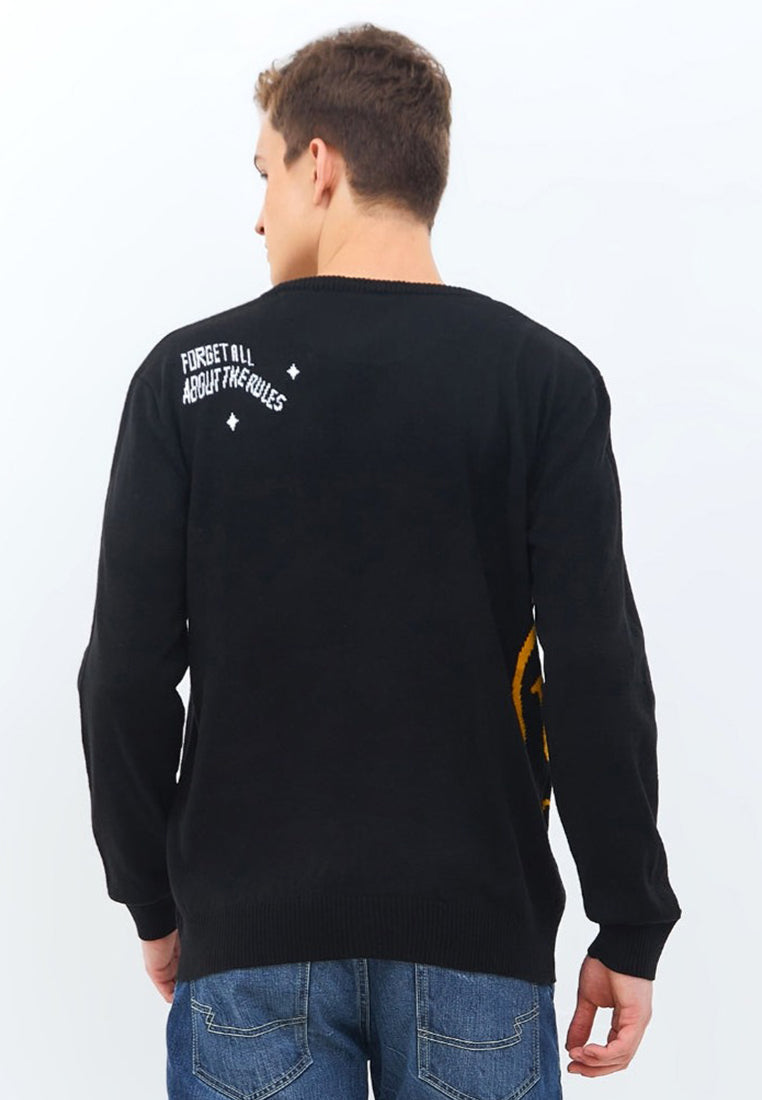 Sweatshirt Smiley Pria Material Rajut Warna Hitam - Valley