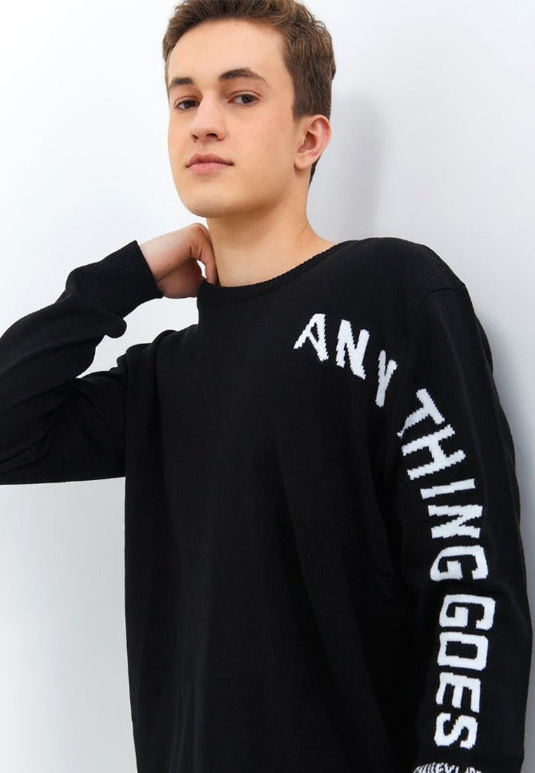 Sweatshirt Smiley Pria Material Rajut Warna Hitam - Valley