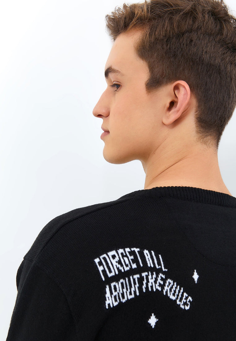 Sweatshirt Smiley Pria Material Rajut Warna Hitam - Valley