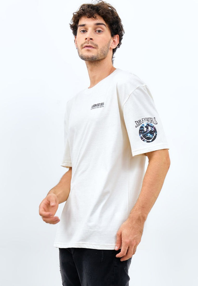 T-Shirt Smiley Oversize Material Single Jersey Warna Putih - Buckley