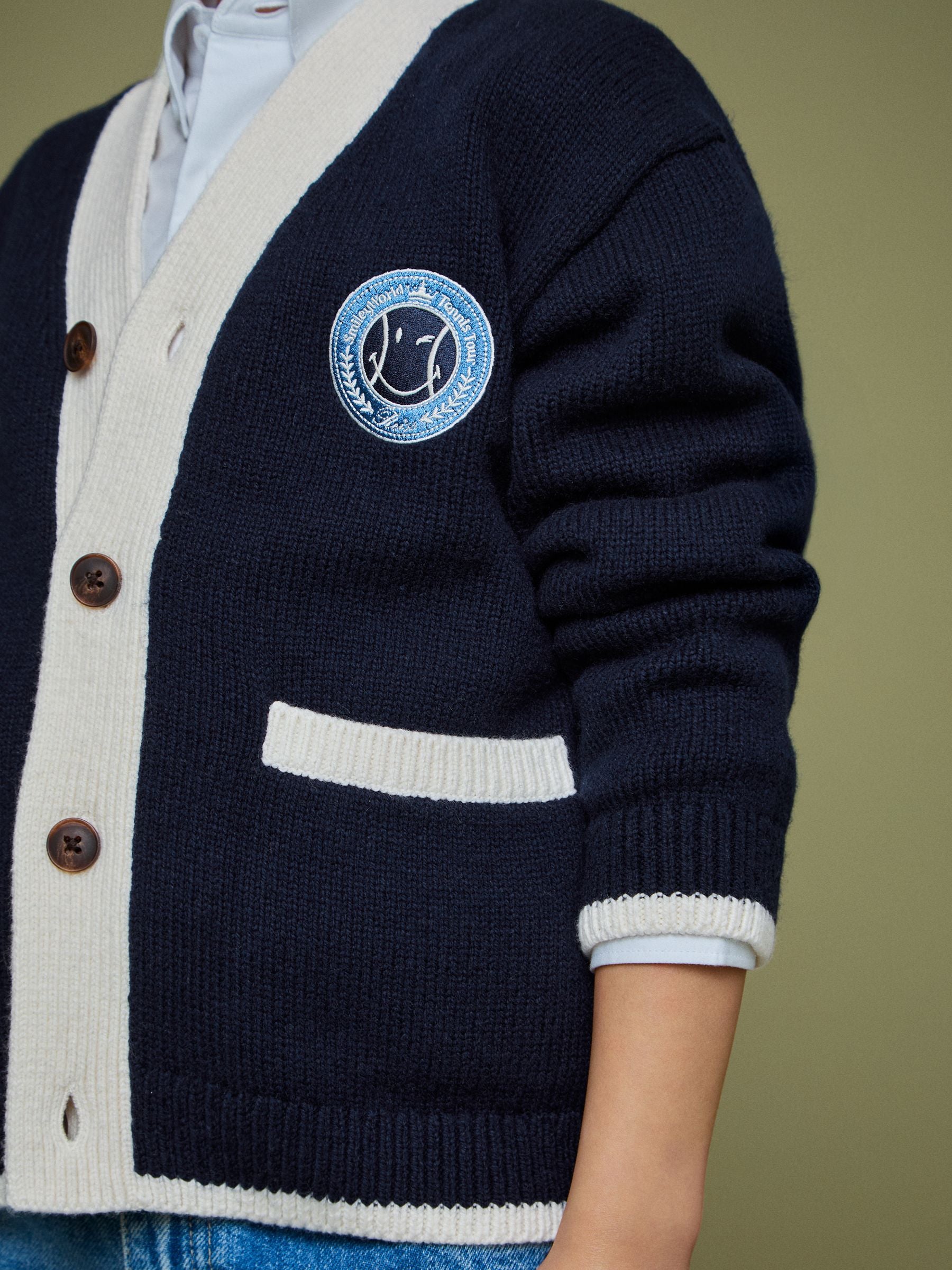 SmileyWorld | Reiss Logo Cardigan Unisex Fit in Off White