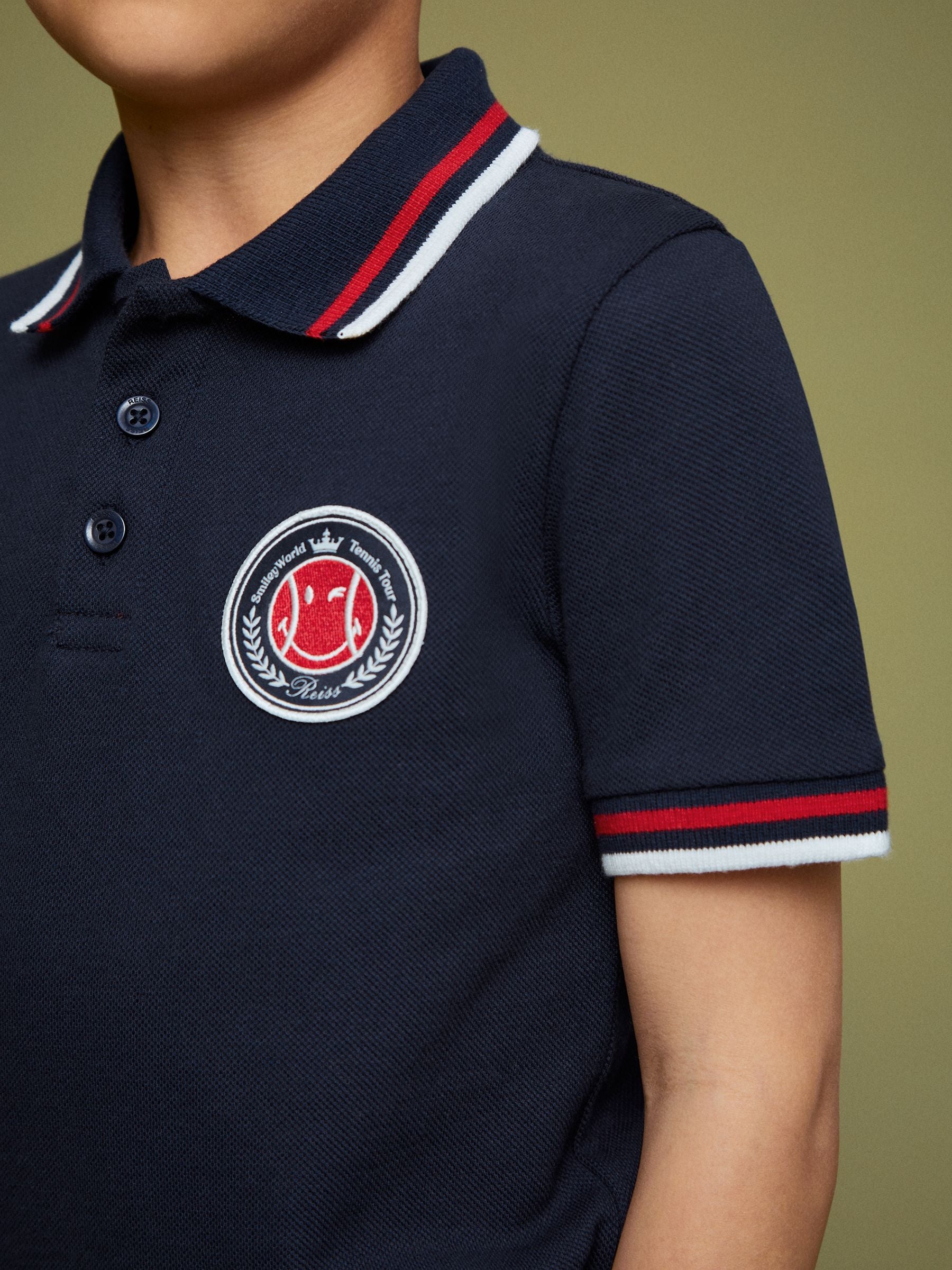 SmileyWorld | Reiss Piqué Polo Shirt in Navy