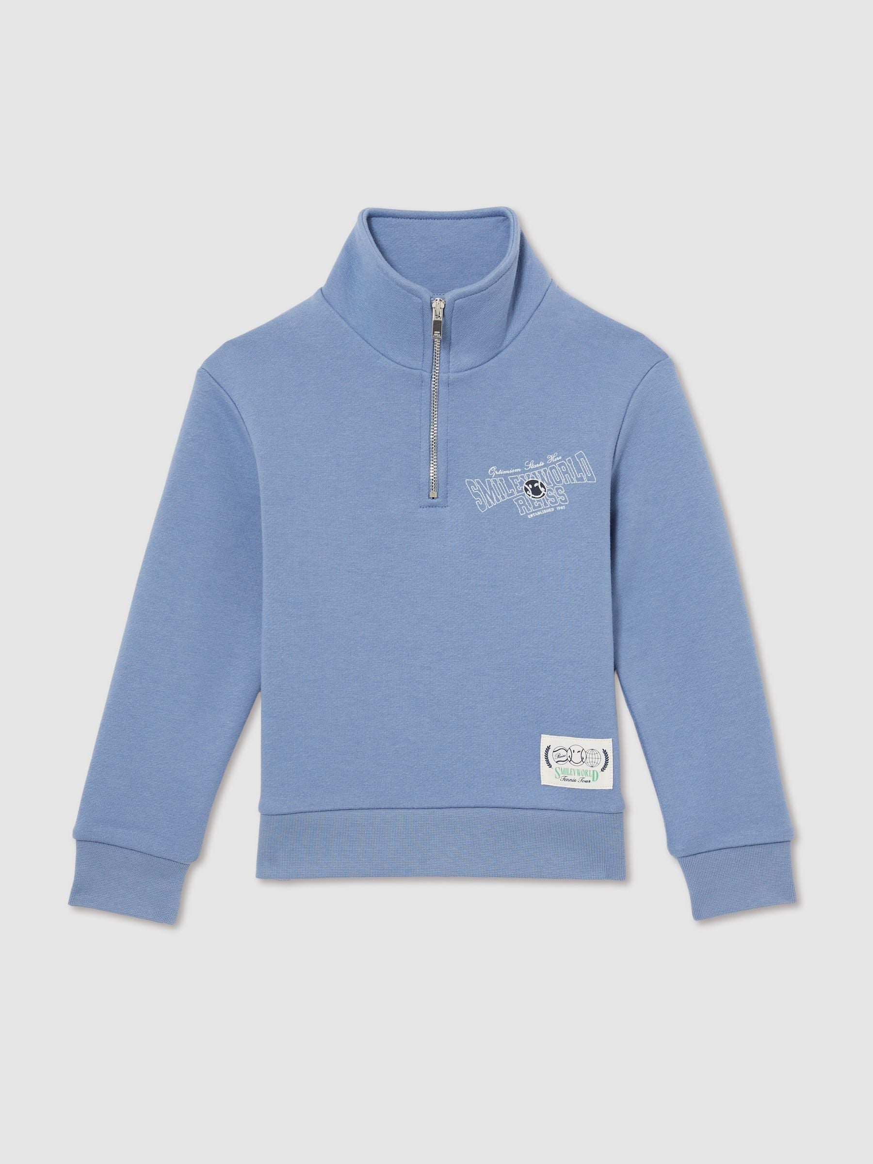 SmileyWorld | Reiss Half-Zip Sweatshirt Unisex Fit in Blue
