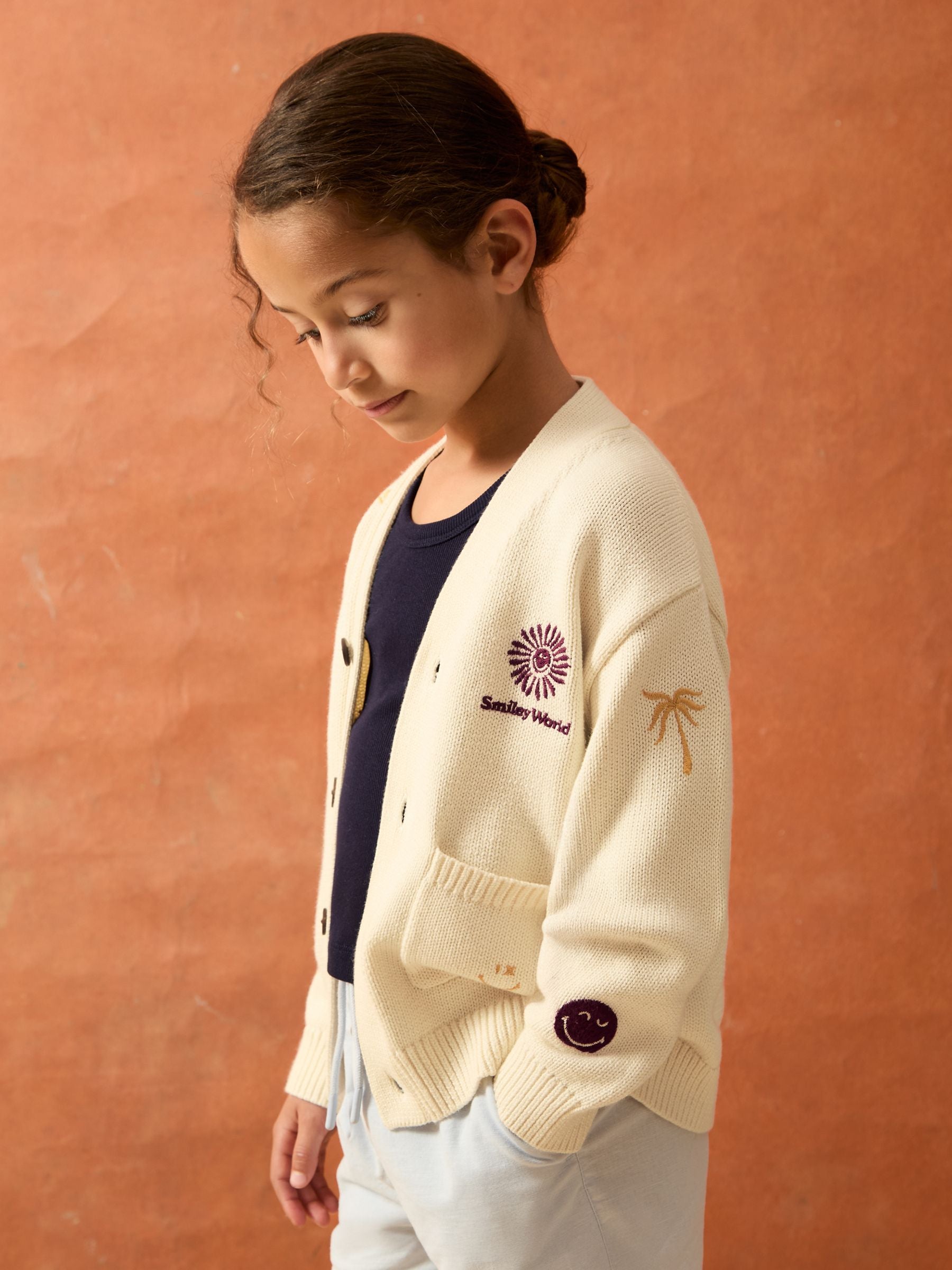SmileyWorld | Reiss Embroidery Cardigan Unisex Fit in Off White