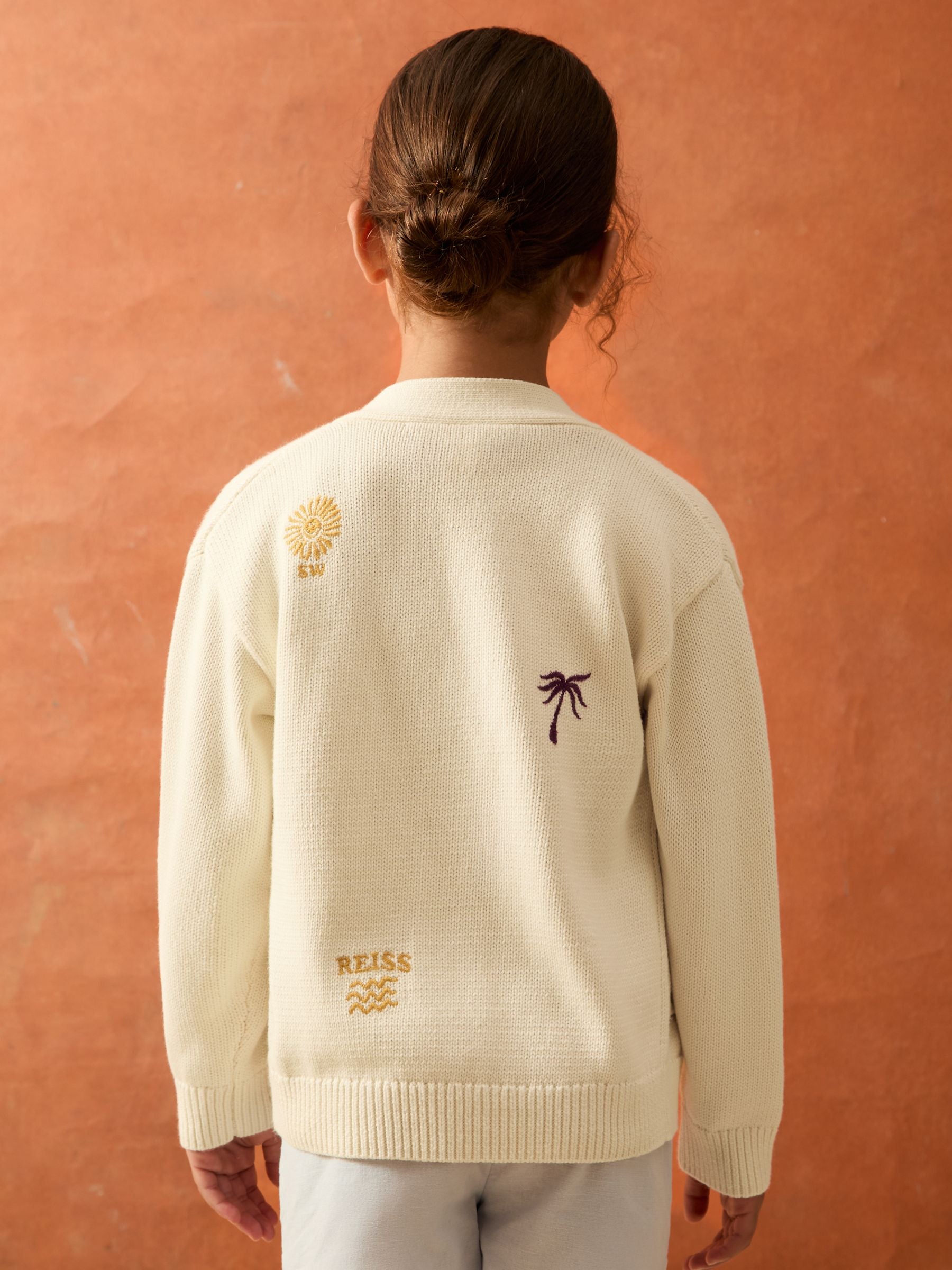 SmileyWorld | Reiss Embroidery Cardigan Unisex Fit in Off White