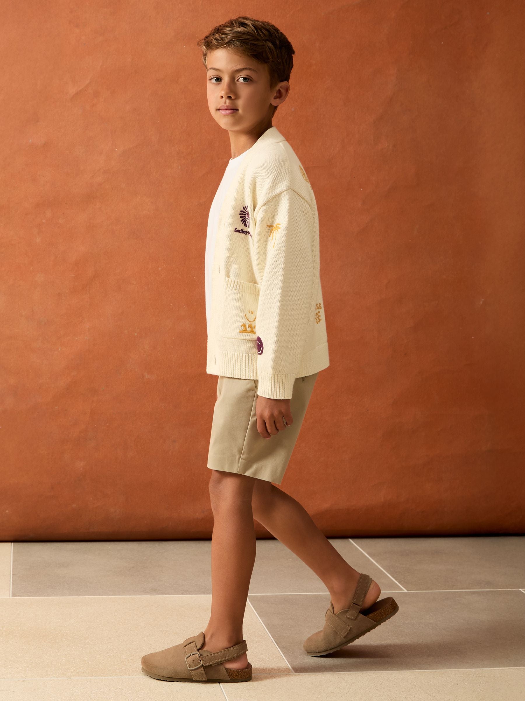 SmileyWorld | Reiss Embroidery Cardigan Unisex Fit in Off White