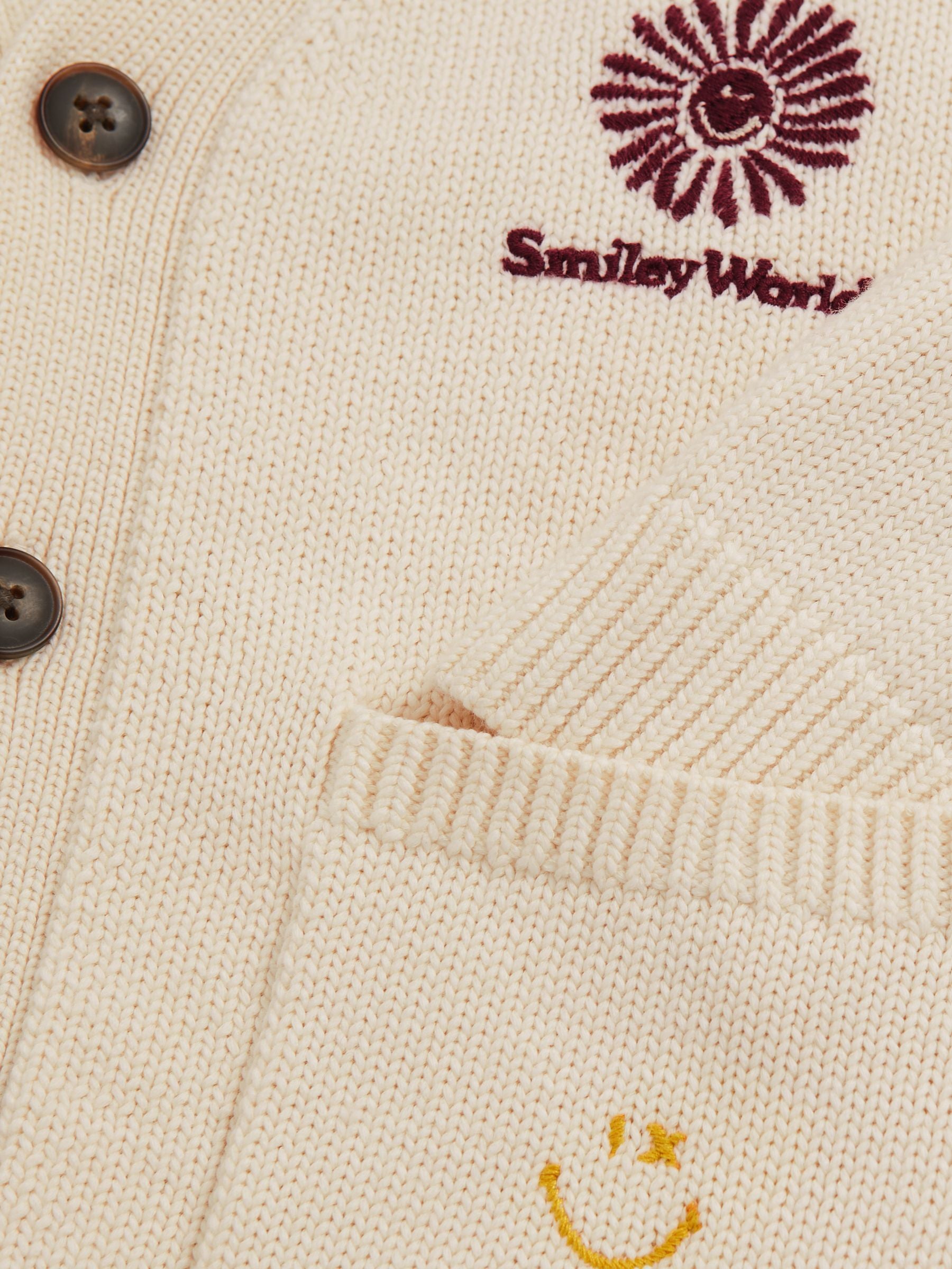 SmileyWorld | Reiss Embroidery Cardigan Unisex Fit in Off White