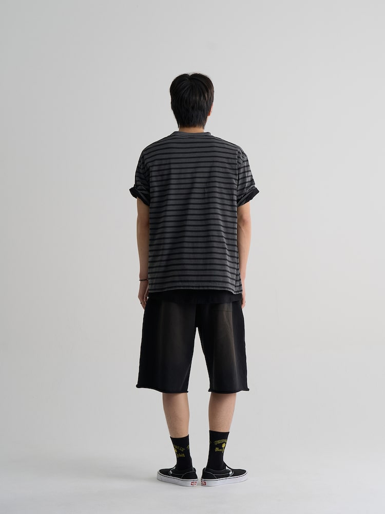 S.W.Smiley Striped Dyed Short Sleeve Tee - Ash