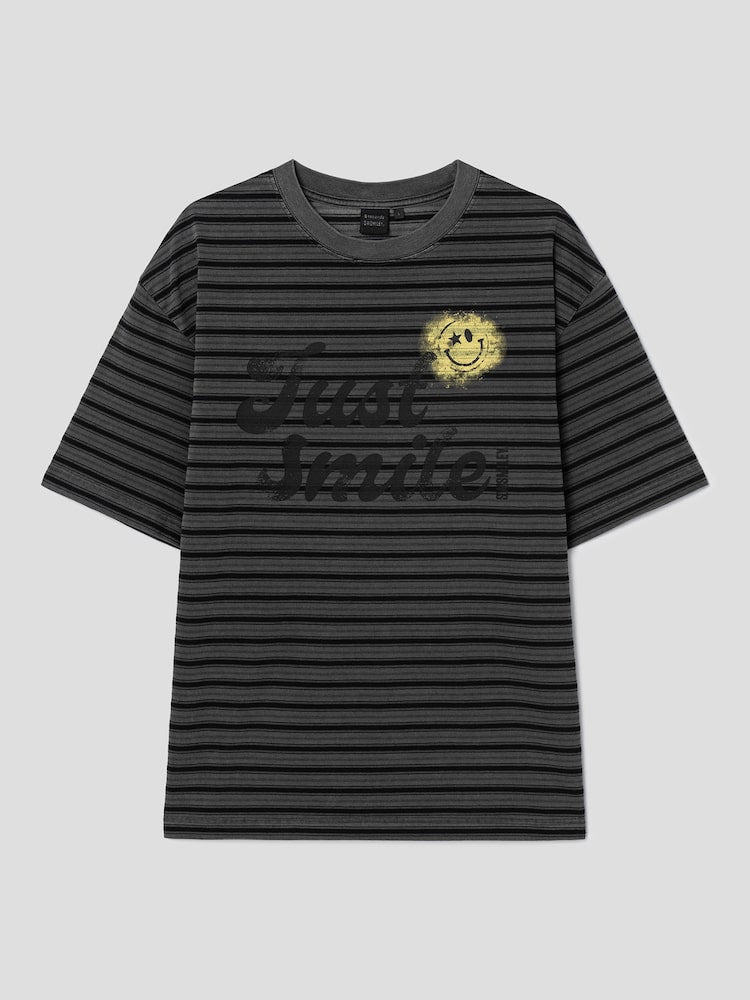 S.W.Smiley Striped Dyed Short Sleeve Tee - Ash