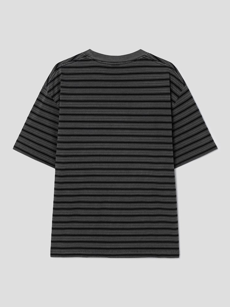 S.W.Smiley Striped Dyed Short Sleeve Tee - Ash