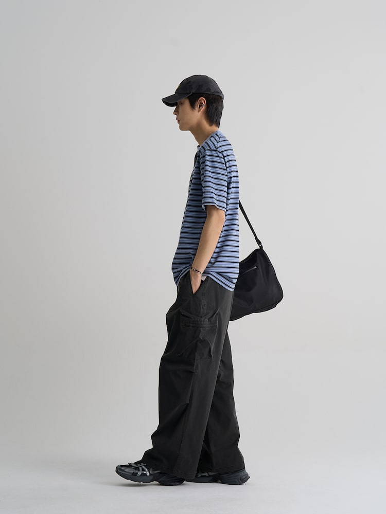 S.W.Smiley Striped Dyed Short Sleeve Tee - Sky Blue